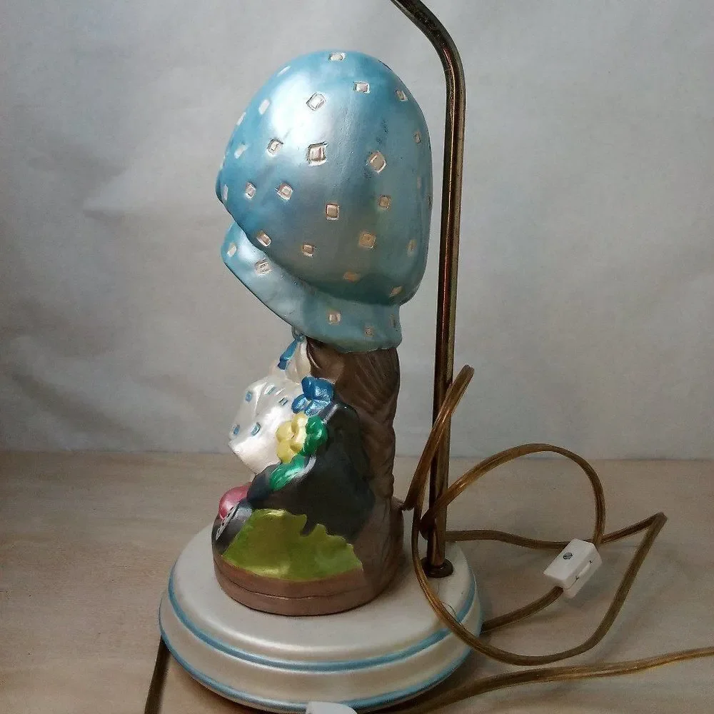 Vintage Atlantic Mold Ceramic Girl Bonnet Flowers Doll Hand Painted Kitschy Lamp